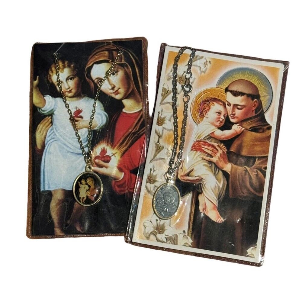 St. Anthony & Immaculate Mother Of God Necklace‎ Medals Catholic Prayer Cards